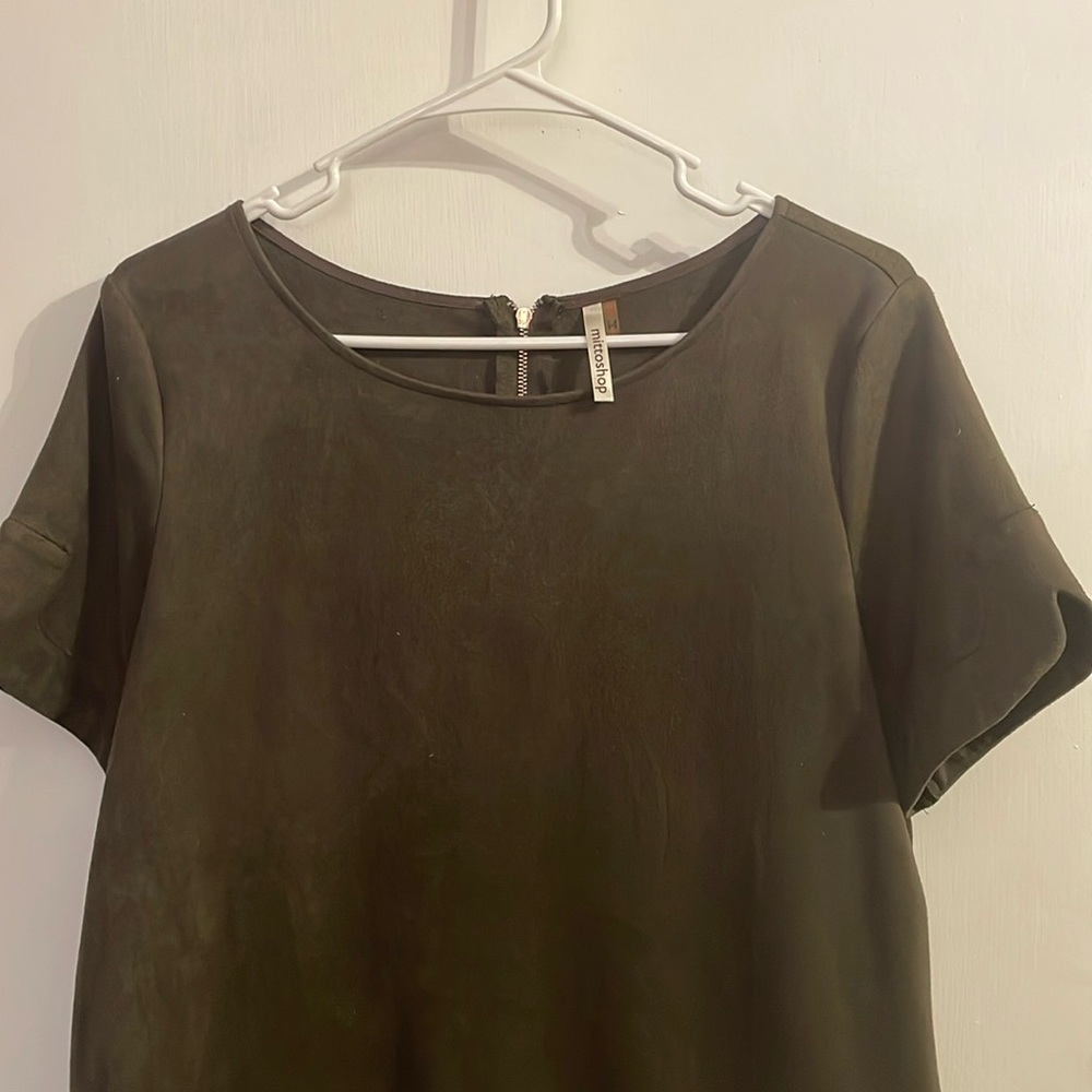 Green faux suede top